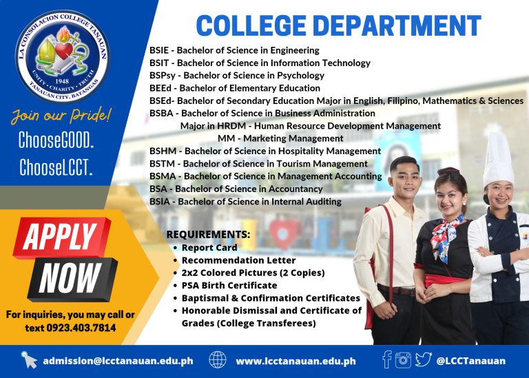 College Department Program Offerings LA CONSOLACION COLLEGE TANAUAN