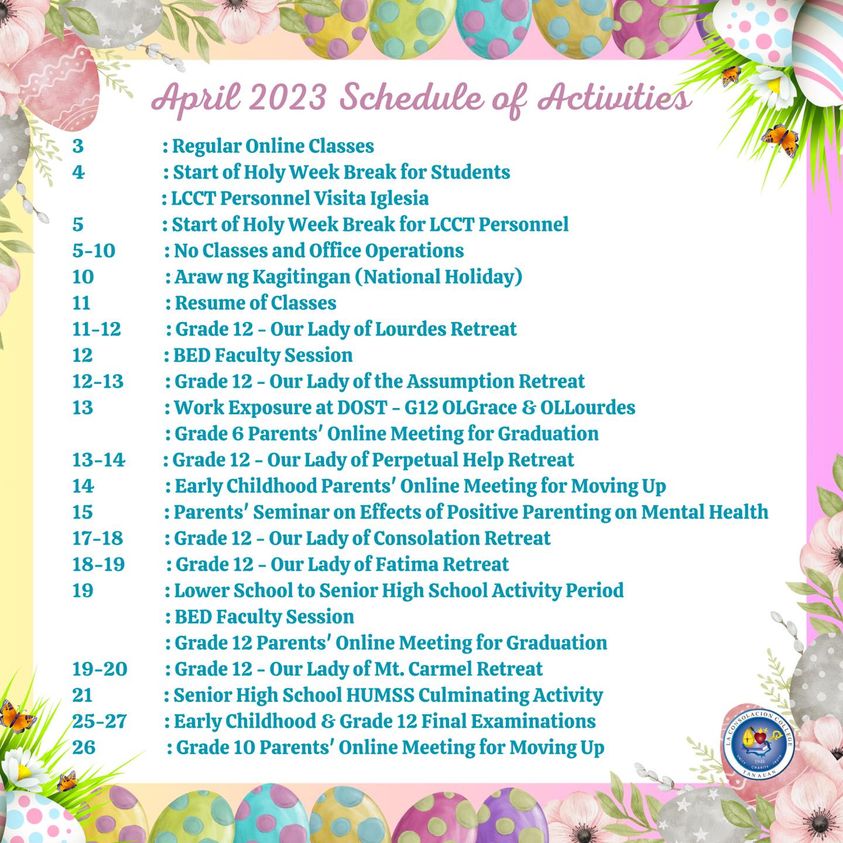 April 2023 Schedule of Activities
